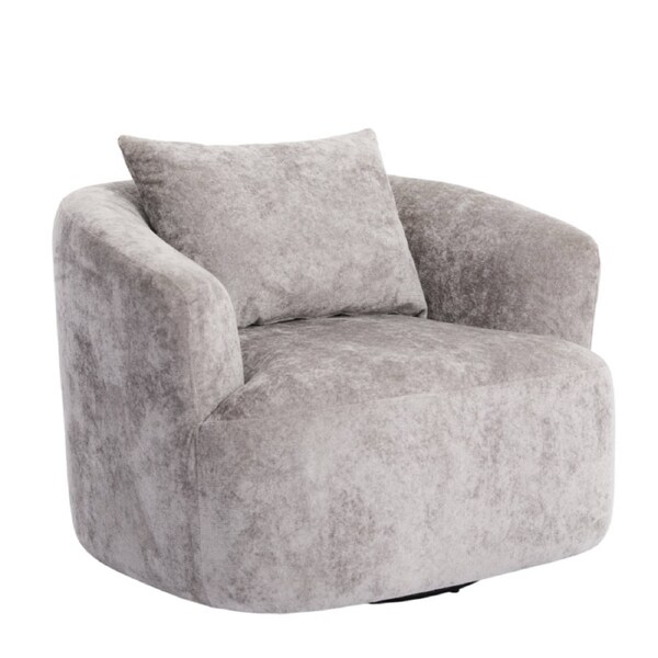 BA615 Grey Swivel Lounge Chair with Pillow – Modern Lamb Fleece Accent Chair