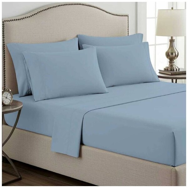 Grosvenor House 400TC Plain Bamboo Cotton Bed Sheet Sets King Single Sky Blue