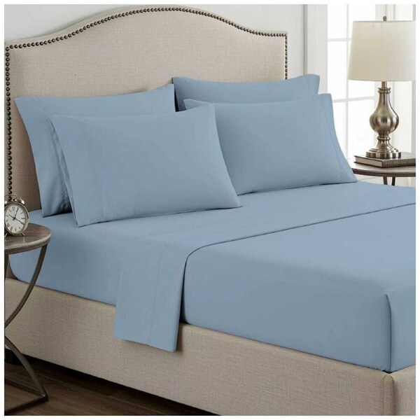 Grosvenor House 400TC Plain Dyed Bamboo Cotton Bed Sheet Sets Queen Sky Blue