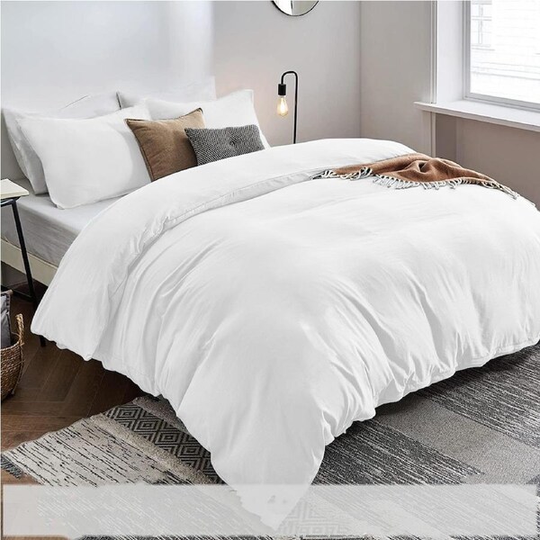 LINENOVA 100% Cotton Quilt Cover Set Single/Double/Queen/King/Super King Size Single / White