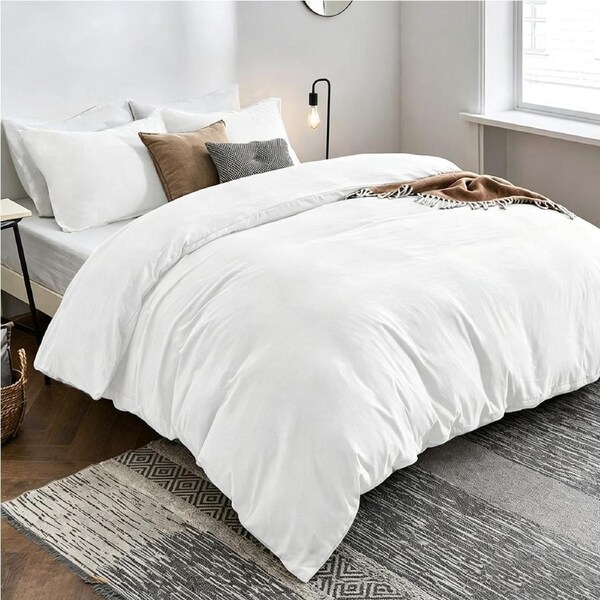 LINENOVA 100% Cotton Quilt Cover Set Single/Double/Queen/King/Super King Size Super King / White