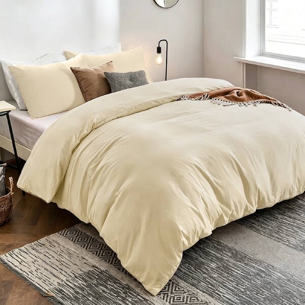 LINENOVA 100% Cotton Quilt Cover Set Single/Double/Queen/King/Super King Size Double / Cream