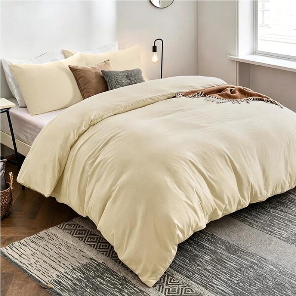 LINENOVA 100% Cotton Quilt Cover Set Single/Double/Queen/King/Super King Size Super King / Cream