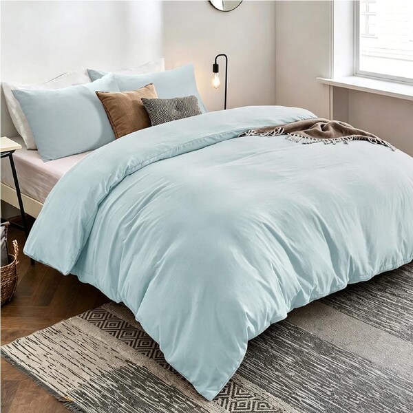 LINENOVA 100% Cotton Quilt Cover Set Single/Double/Queen/King/Super King Size Super King / Light Blue