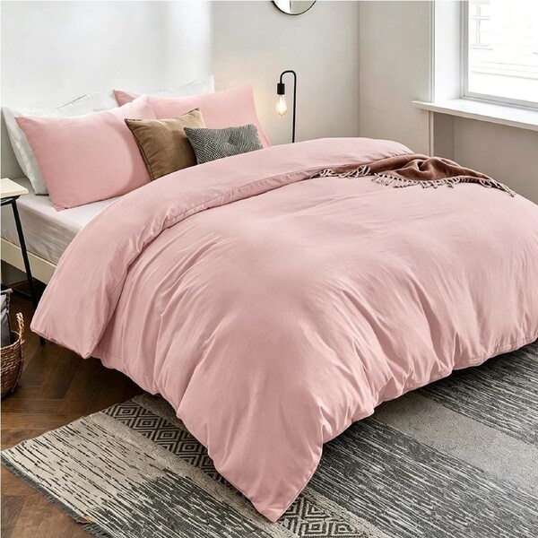 LINENOVA 100% Cotton Quilt Cover Set Single/Double/Queen/King/Super King Size Single / Mauve