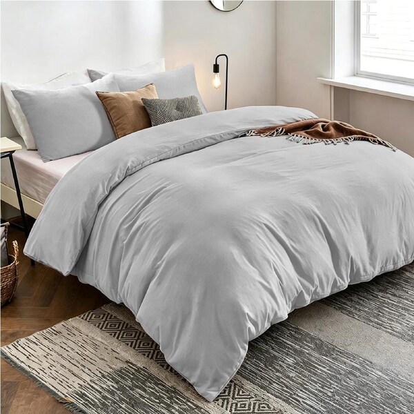 LINENOVA 100% Cotton Quilt Cover Set Single/Double/Queen/King/Super King Size King / Grey