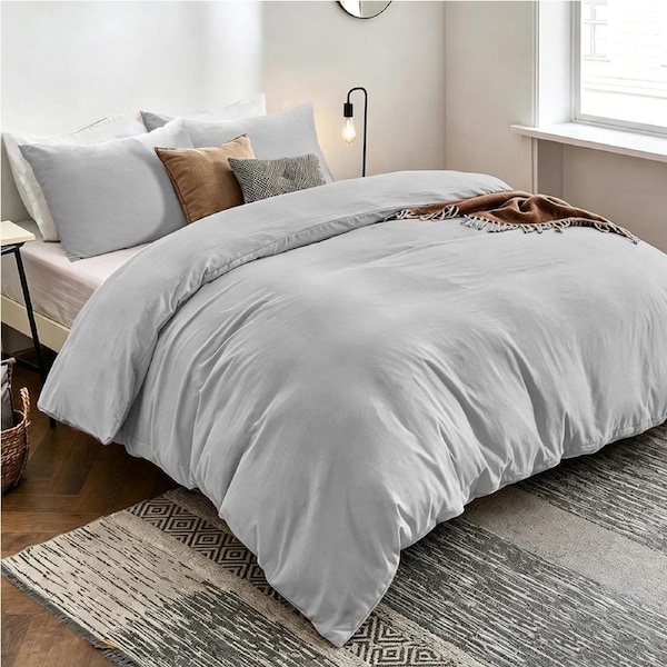 LINENOVA 100% Cotton Quilt Cover Set Single/Double/Queen/King/Super King Size Super King / Grey