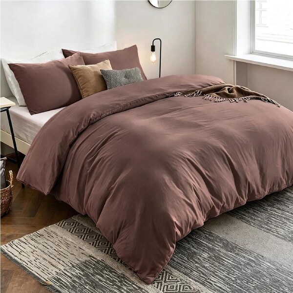 LINENOVA 100% Cotton Quilt Cover Set Single/Double/Queen/King/Super King Size Single / Chocolate