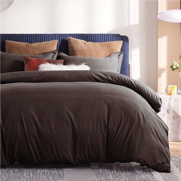 LINENOVA 100% Cotton Quilt Cover Set Single/Double/Queen/King/Super King Size King / Chocolate