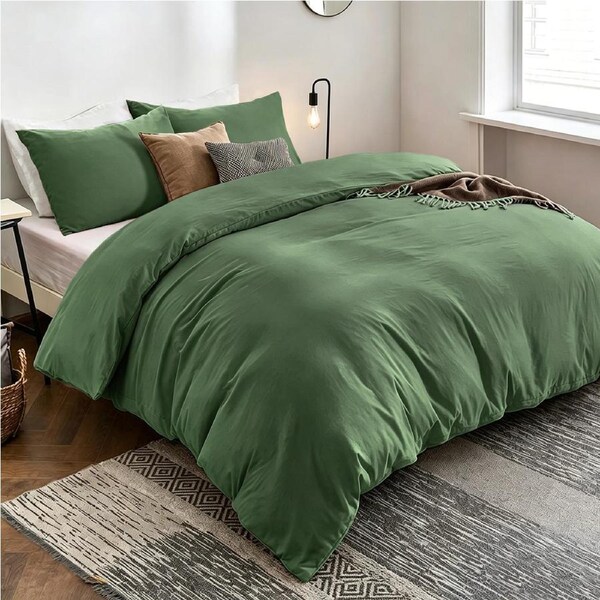 LINENOVA 100% Cotton Quilt Cover Set Single/Double/Queen/King/Super King Size King / Olive