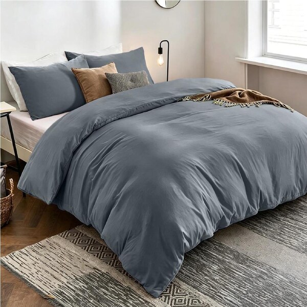 LINENOVA 100% Cotton Quilt Cover Set Single/Double/Queen/King/Super King Size King / Charcoal