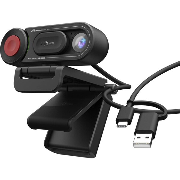 J5Create USB-C/A 1080p HD Webcam Auto/Manual Focus W/ Built-In Mic & Cam Cover