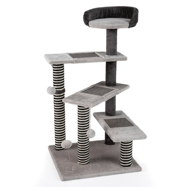 Costway 93CM Tall Cat Tree Kitten Tower 5-Level Cat Stairs w/3 Large Platforms Sisal Scratching Posts