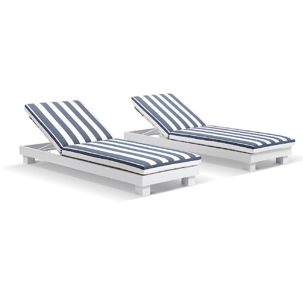 Santorini Outdoor Aluminium Pool Sun Lounge Set White / Navy Stripe