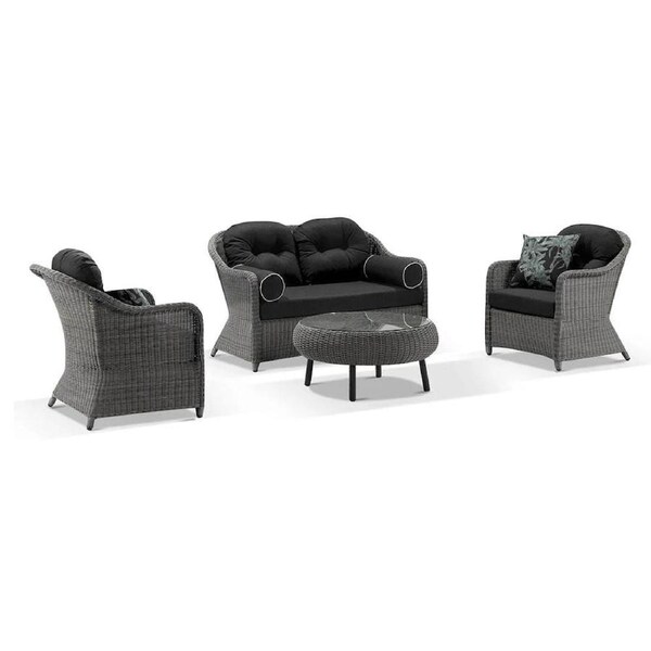 Plantation Outdoor Wicker Lounge Suite with Coffee Table - Outdoor Lounges Brushed Grey / Denim Grey