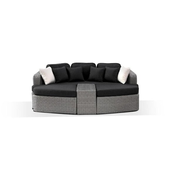Noosa Outdoor Modular 4 Piece Daybed in Half Round Wicker Brushed Grey / Denim Grey