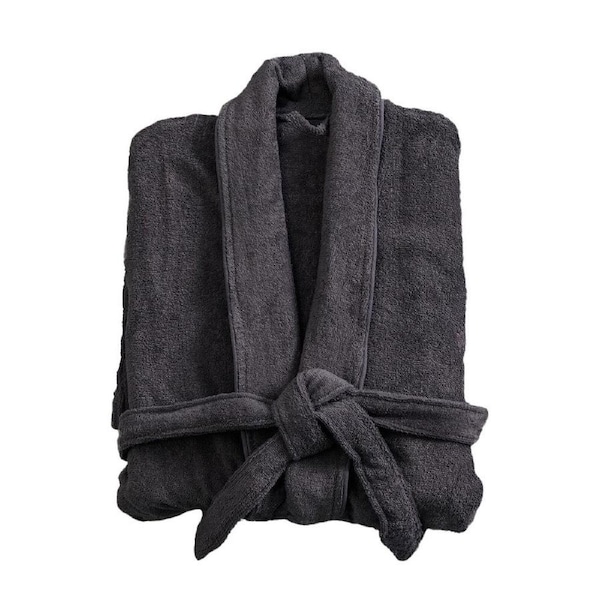 Canningvale Lusso Unisex Cotton Terry Durable Plush Bathrobe Nero Grey Large