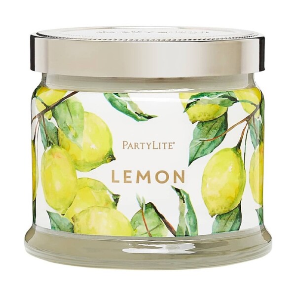 Partylite Lemon 3-Wick Fruity Scented Glass Candle Jar White 9x11cm