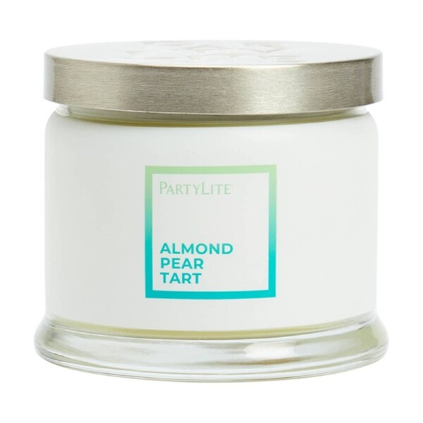 Partylite Almond Pear Tart 3-Wick Scented Candle Jar White 9x11cm