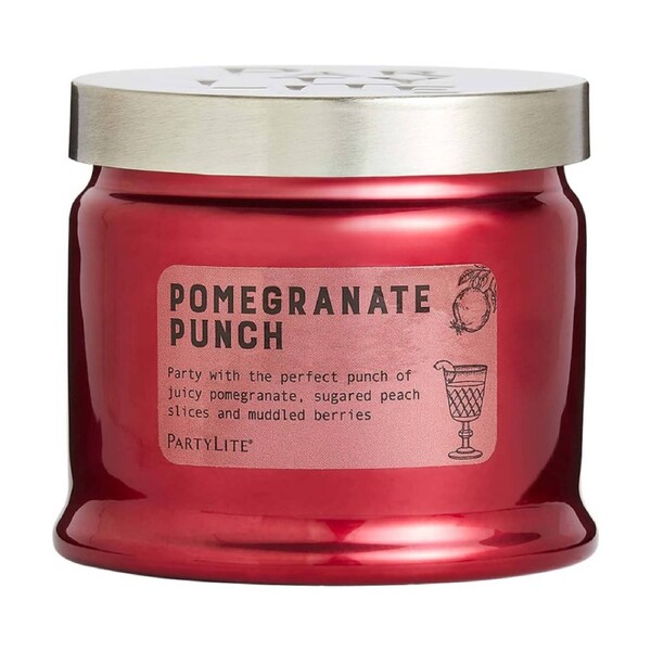 Partylite Pomegranate Punch 3-Wick Wax Candle Jar Plum 9x11cm