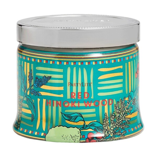 Partylite Red Hinoki Wood 3-Wick Exotic Scented Candle Jar White
