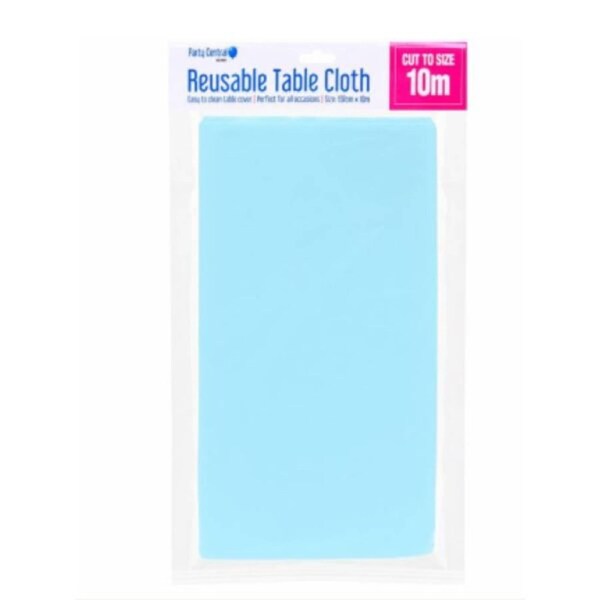 OzOffer 10m Reusable Plastic Tablecloth Roll Light Blue Cut To Size Table Cover