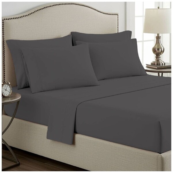 Grosvenor House 400TC Plain Bamboo Cotton Bed Sheet Sets King Single Granite