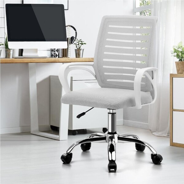 Oikiture Office Chair Computer Chairs Gaming Mesh Backrest Foam Seat Black Grey HD-White
