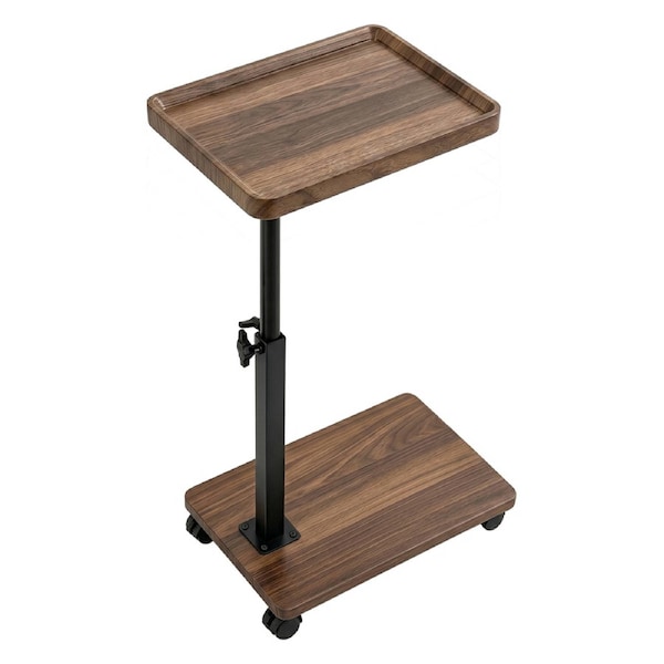 DelSol Adjustable Height 45cm to 80cm C Table End Table Side Table with Wheels 360?? Rotatable Adjustable for Sofa/Bed/Bathtub Walnut Wood & Black