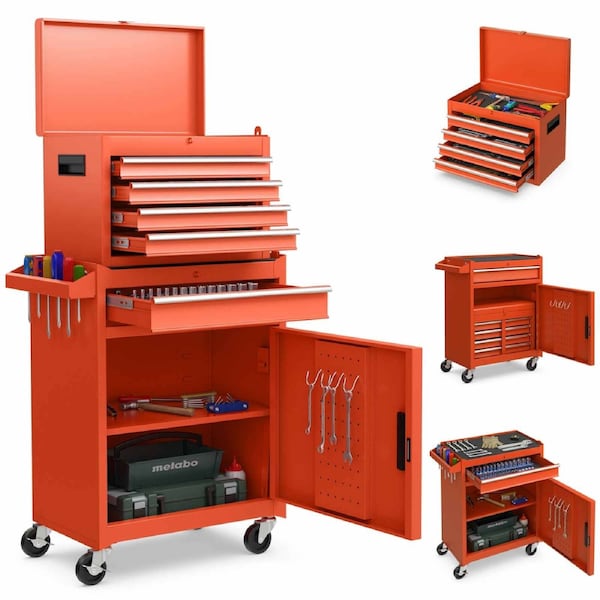 Costway 5-Drawer Detachable Tool Storage Cabinet Rolling Tool Chest w/High Capacity Orange