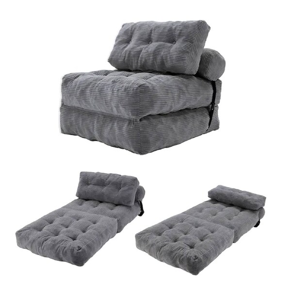 Corduroy Folding Sofa Bed Convertible Portable Couch Chair Sleeper Mattress with Back Support Pillow