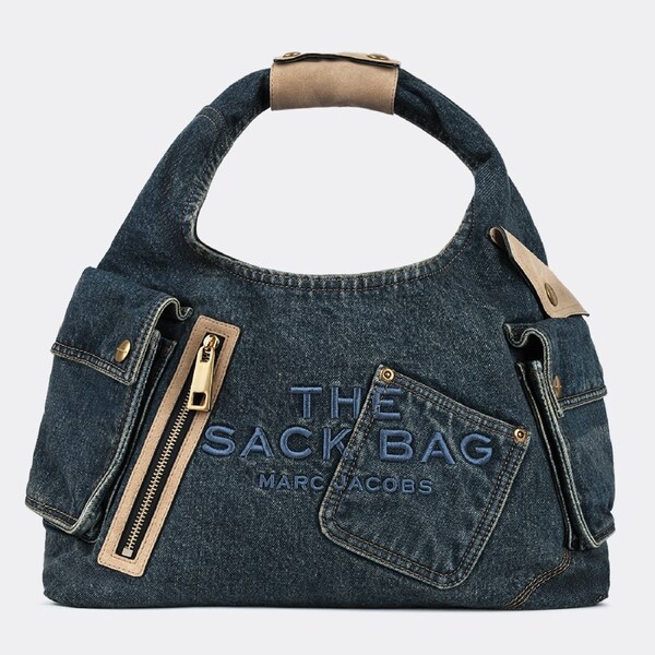 Marc Jacobs The Denim Suede Cargo Sack Bag Dark Wash Indigo