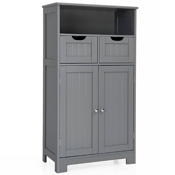 Costway Bathroom Floor Cabinet Toilet Storage Cupboard Wooden Laundry Organizer Grey
