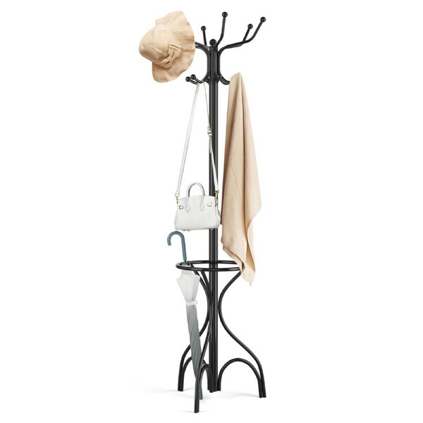 Costway 12 Hook Metal Coat Rack Clothes Hat Stand Bag Hanger Black