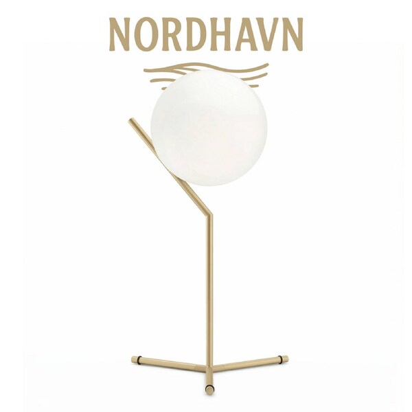 Nordhavn Globe Table Lamp Gold, Modern Glass Bedside Lamp, Glass Globe & Metal Frame Bedside Light