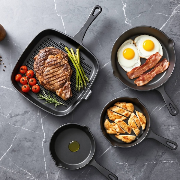 5-Star Chef 4 Piece Frying Pan Set Cookware for Gas Induction Ceramic Campfire 14/16/20/24cm