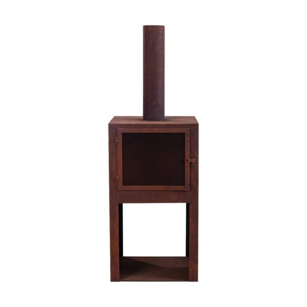 Glow Jasper Outdoor Fire Place Chimenea W/ Wood Storage & Pedestal Base 150cm