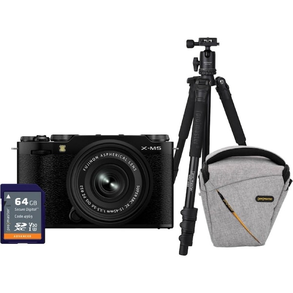 FujiFilm X-M5 Black w/XC15-45 mm Lens CS Camera BONUS Bag, 64GB Card & Tripod