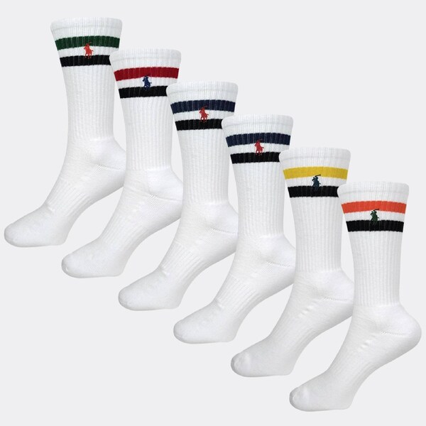 Polo Ralph Lauren Men's Striped Crew 6-Pack Socks White Assorted US 10-13