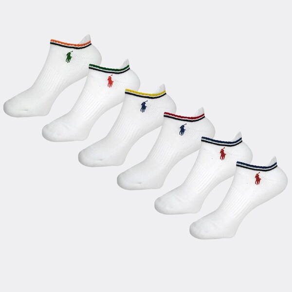 Polo Ralph Lauren Men's Low-Cut Half-Cushion 6-Pack Socks White Assorted US 10-13