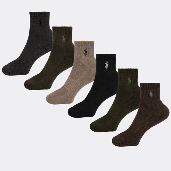 Polo Ralph Lauren Men's Athletic Performance Cotton 6-Pack Ankle Socks Brown Assorted US 10-13