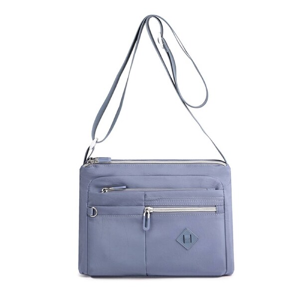 Lightweight Nylon Crossbody Shoulder Bag Light Blue, Adjustable Strap, MultiPocket Design