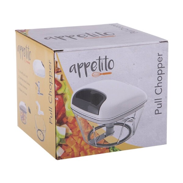 Appetito Manual Cord Pull Vegetable Chopper Kitchen Tool White/Grey