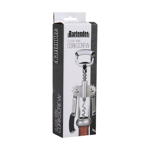 Bartender Classic Wing Corkscrew Bottle Opener W/ Heavy-Duty Arms Chrome