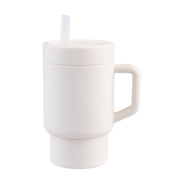Melii Silicone Toddler Easy-Grip Handle Tumbler With Straw Ivory 265ml