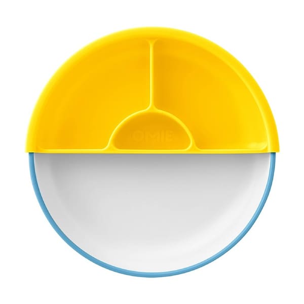 2pc Omie Toddler Plate Easy Scoop Edge W/ Divider Blue/Yellow 7.5cm Diameter