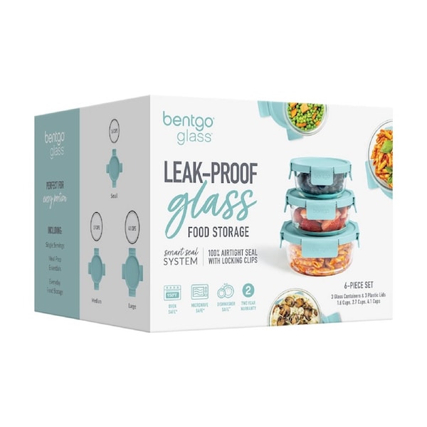 3pc Bentgo Round Leakproof Glass Food Container With Lids Set Soft Aqua