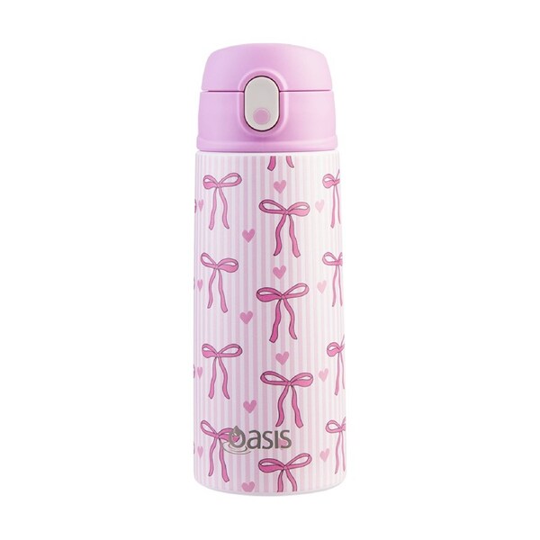 Oasis Kids Drink Bottle Insulated Stainless Steel Bows And Hearts 550ml