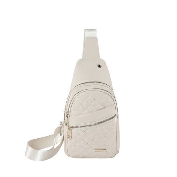 White Women'S Quilted Sling Bag Stylish Crossbody Shoulder Backpack