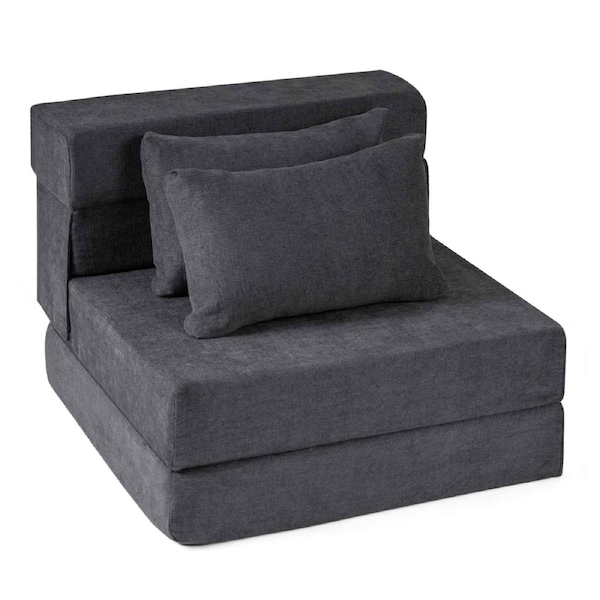Costway Folding Sofa Bed 3in1 Convertible Sleeper Chair 2 Pillow Chenille Fabric Futon Couch Floor Mattress Lazy